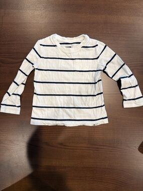 GAP White Long-Sleeve Tee with Navy Stripes Size 3T